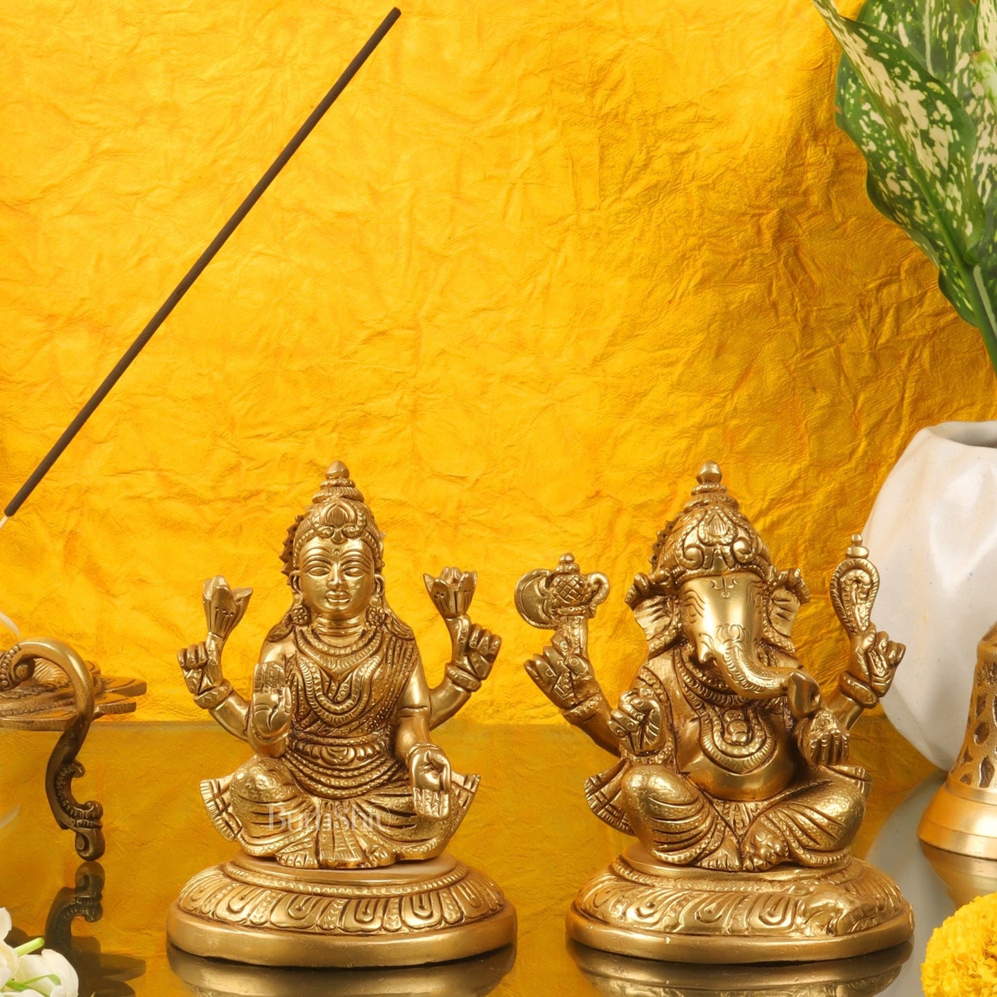 Ganesha lakshmi brass murti 4.5 inch