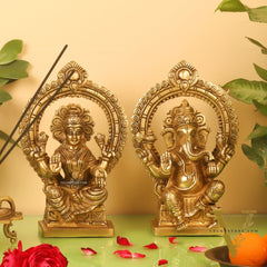Ganesha lakshmi brass murti 8.5 inch