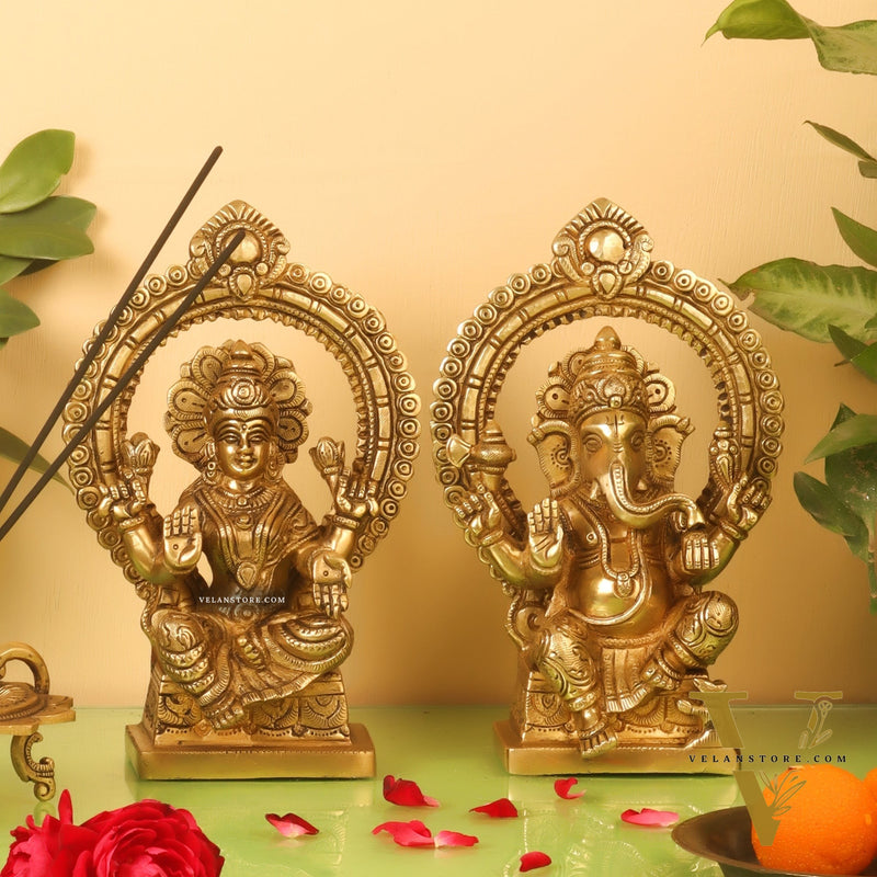 Ganesha lakshmi brass murti 8.5 inch