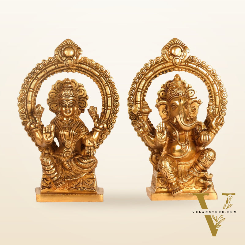 Ganesha lakshmi brass murti 8.5 inch