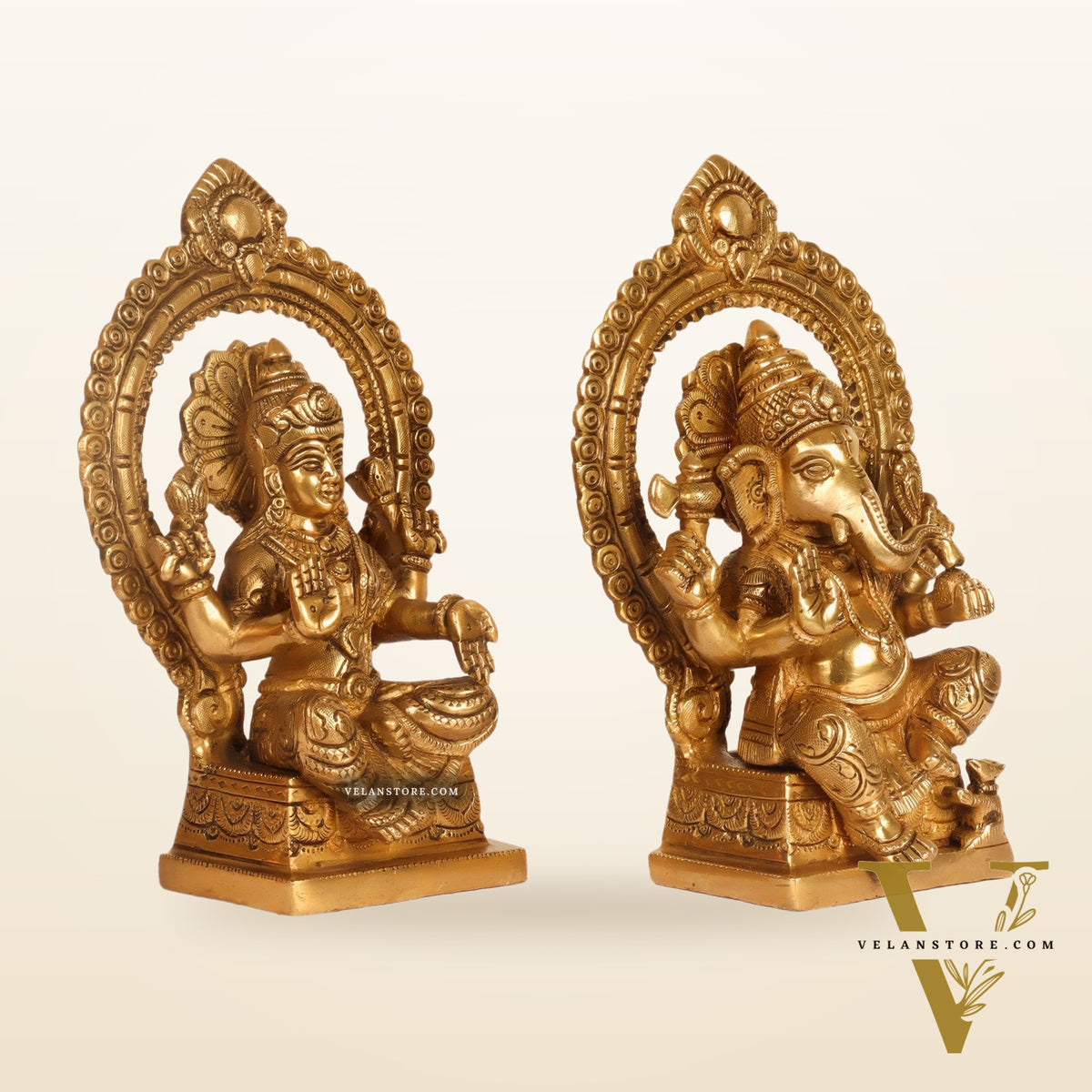 Ganesha lakshmi brass murti 8.5 inch