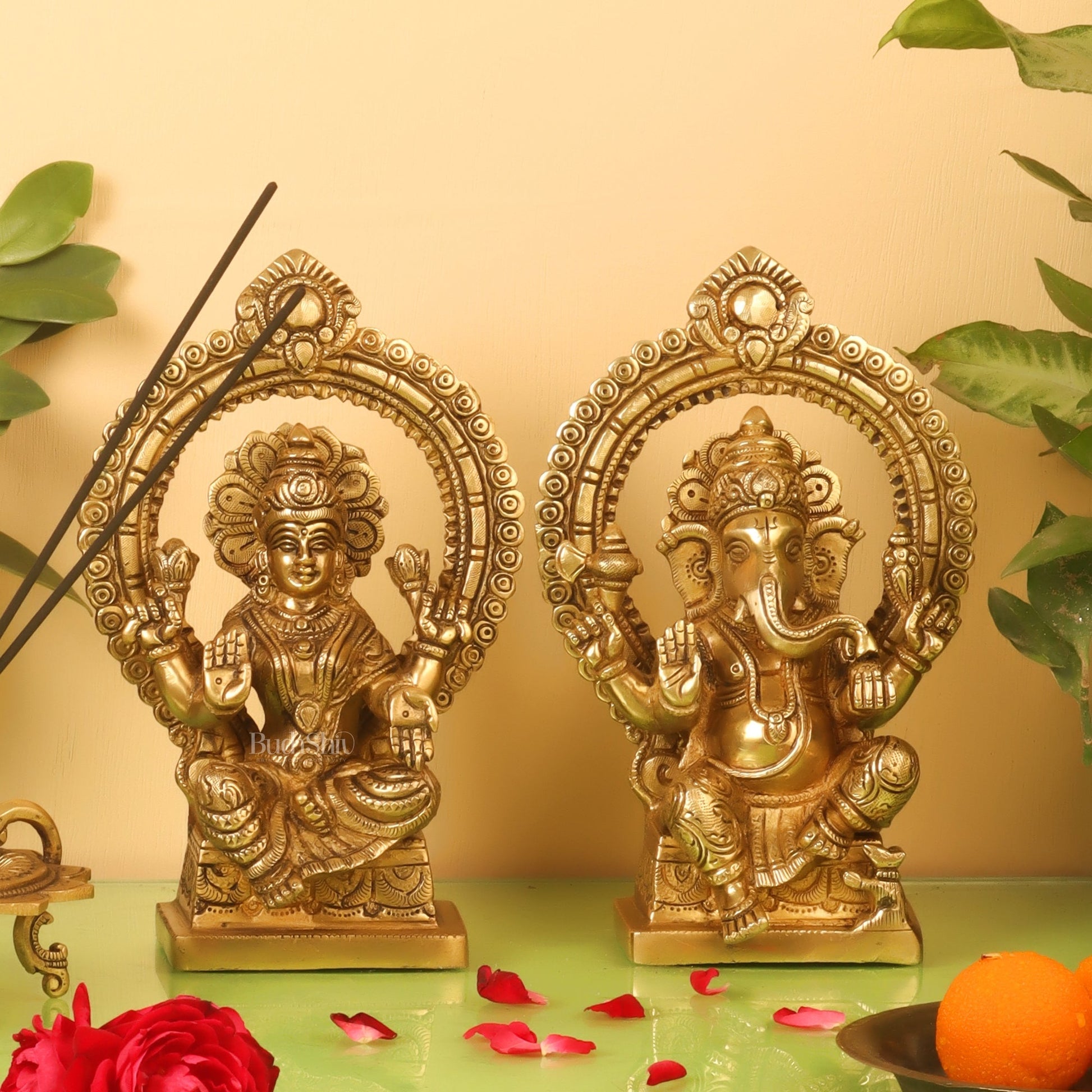 Ganesha lakshmi brass murti 8.5 inch