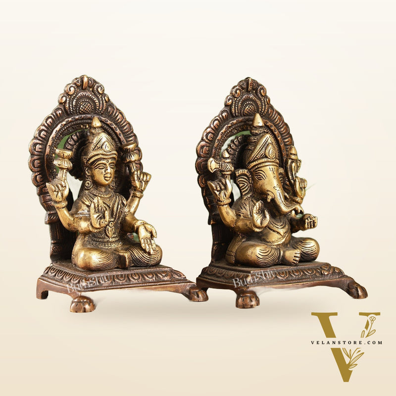 Ganesha Lakshmi Brass statue 7 inches brown finish