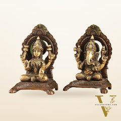 Ganesha Lakshmi Brass statue 7 inches brown finish