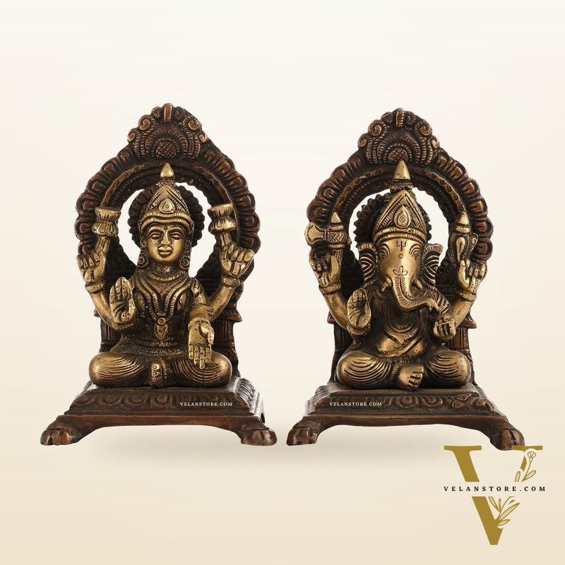 Ganesha Lakshmi Brass statue 7 inches brown finish