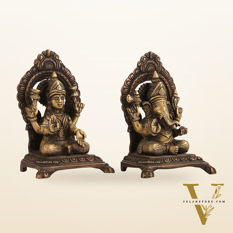 Ganesha Lakshmi Brass statue 7 inches brown finish