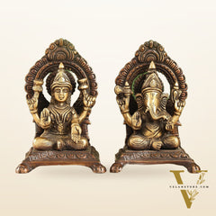 Ganesha Lakshmi Brass statue 7 inches brown finish