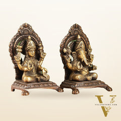 Ganesha Lakshmi Brass statue 7 inches brown finish
