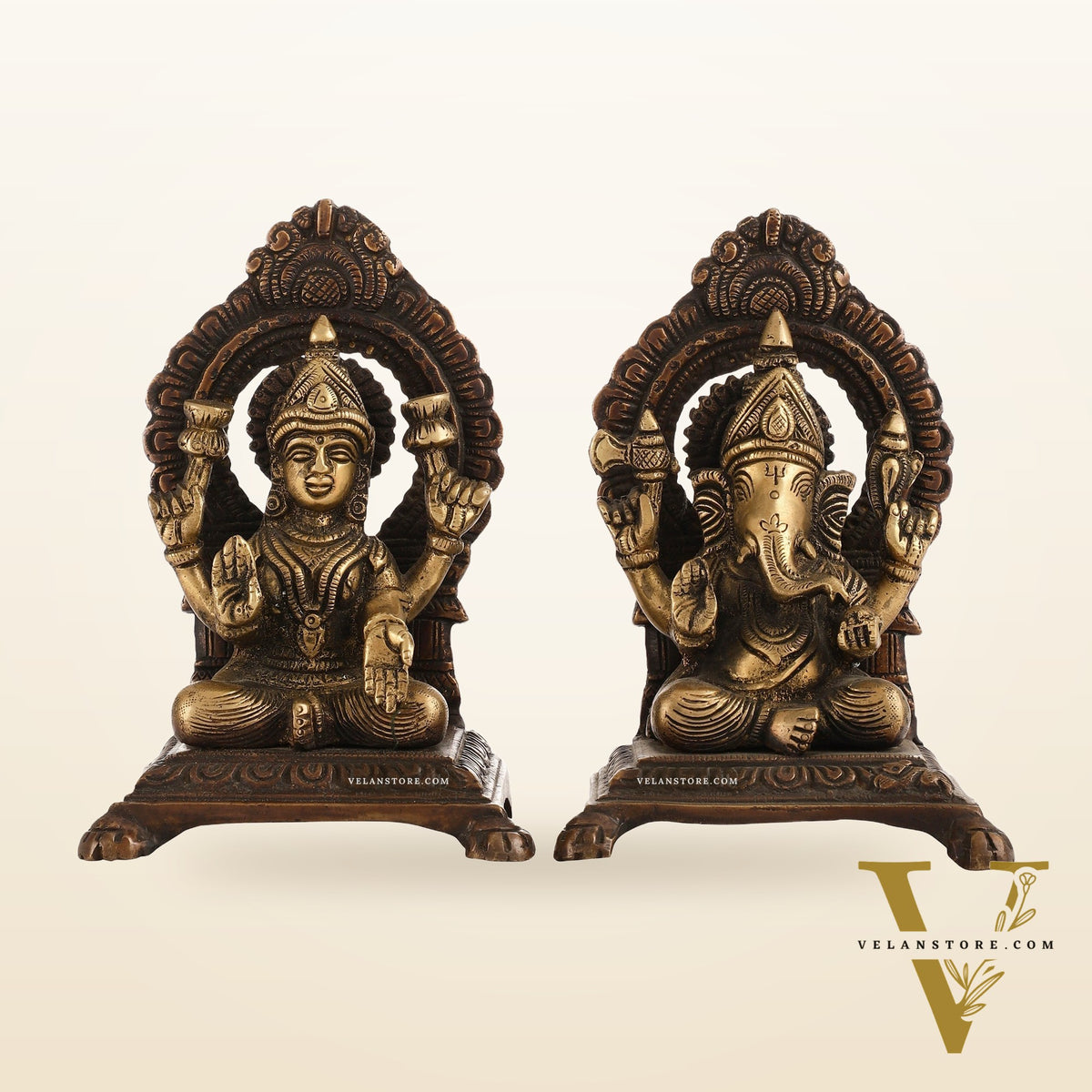 Ganesha Lakshmi Brass statue 7 inches brown finish