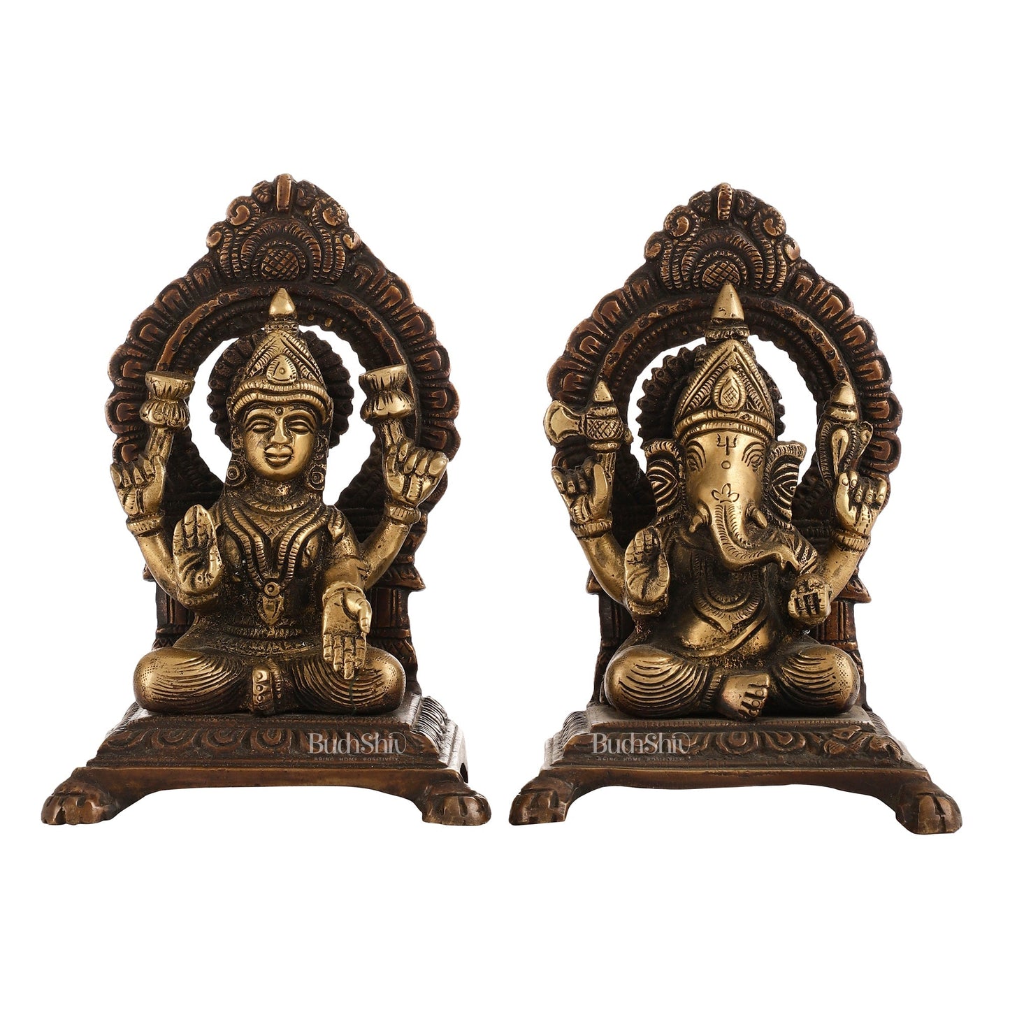 Ganesha Lakshmi Brass statue 7 inches brown finish