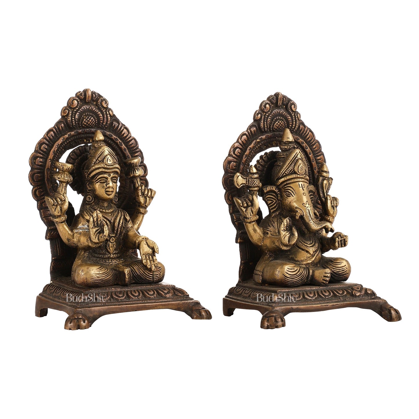 Ganesha Lakshmi Brass statue 7 inches brown finish