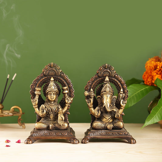 Ganesha Lakshmi Brass statue 7 inches brown finish