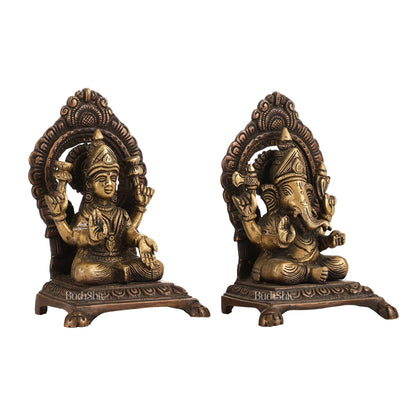 Ganesha Lakshmi Brass statue 7 inches brown finish