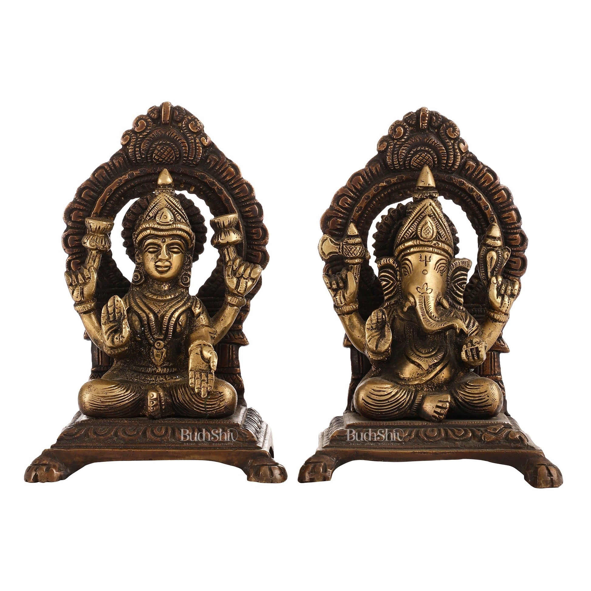 Ganesha Lakshmi Brass statue 7 inches brown finish
