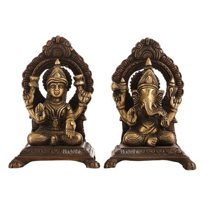 Ganesha Lakshmi Brass statue 7 inches brown finish