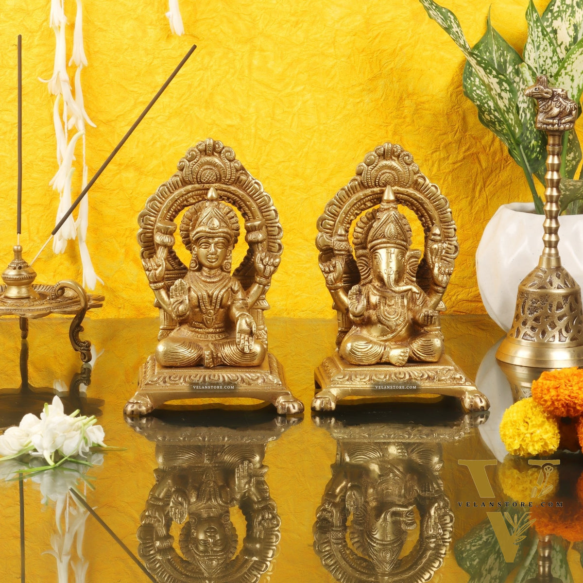 Ganesha Lakshmi Brass statue 7 inches