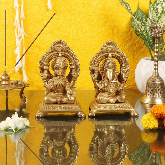Ganesha Lakshmi Brass statue 7 inches