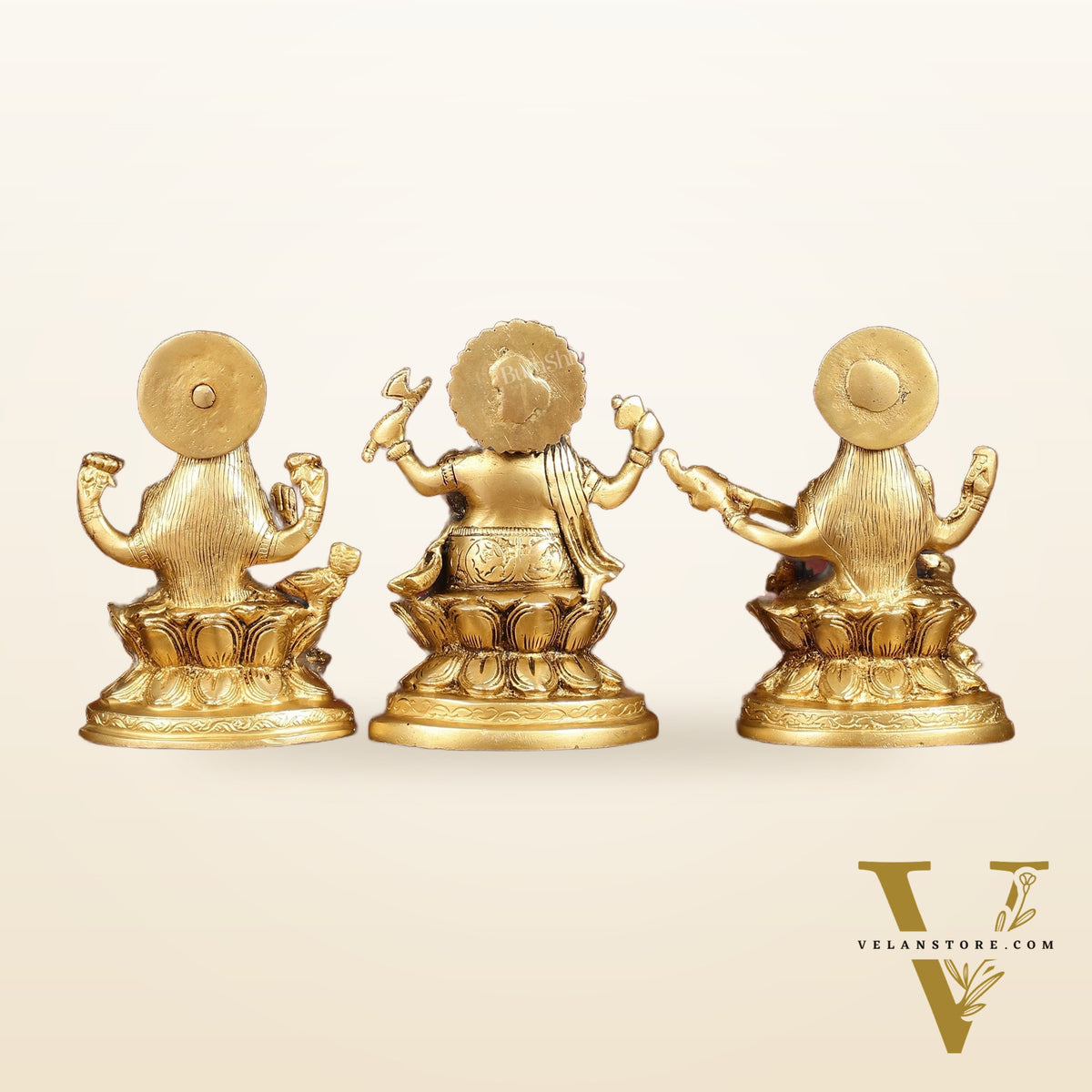 Ganesha Lakshmi Saraswati Brass Idol Set -  5" antique tone