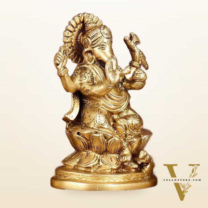 Ganesha Lakshmi Saraswati Brass Idol Set -  5" antique tone