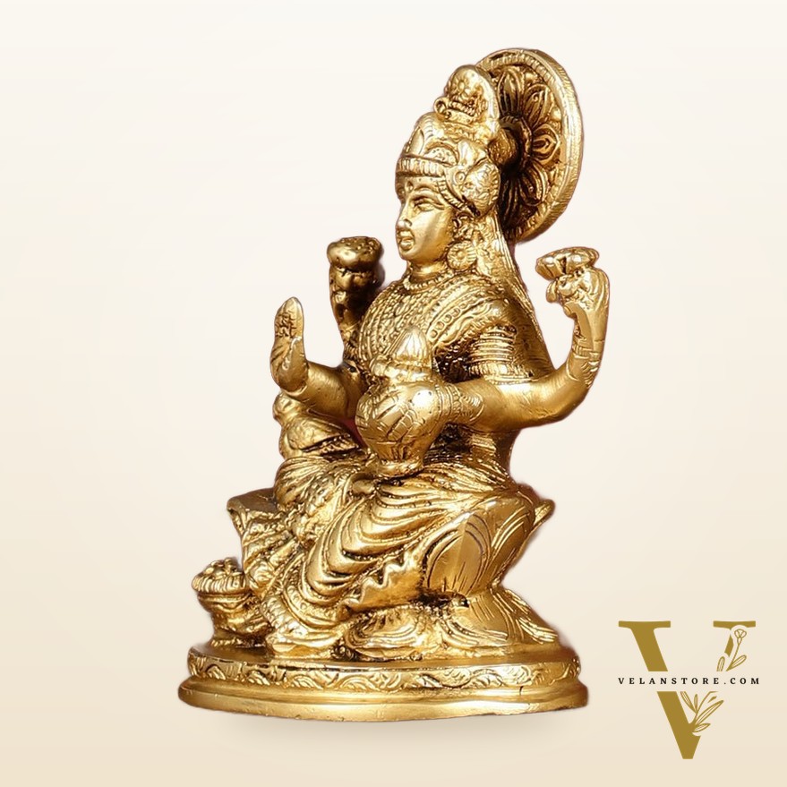 Ganesha Lakshmi Saraswati Brass Idol Set -  5" antique tone