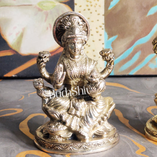 Ganesha Lakshmi Saraswati Brass Idol Set -  5"
