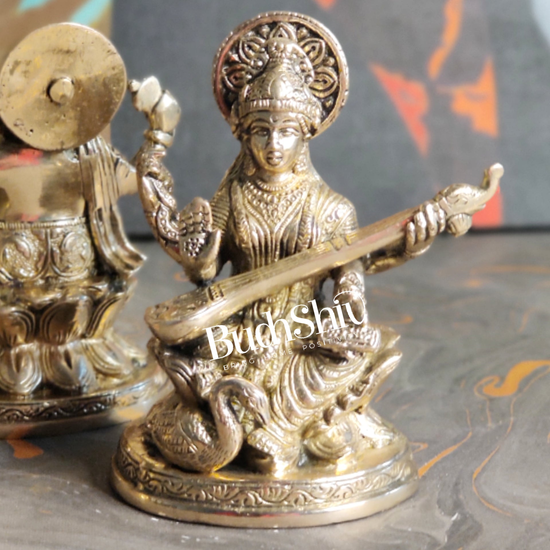 Ganesha Lakshmi Saraswati Brass Idol Set -  5"