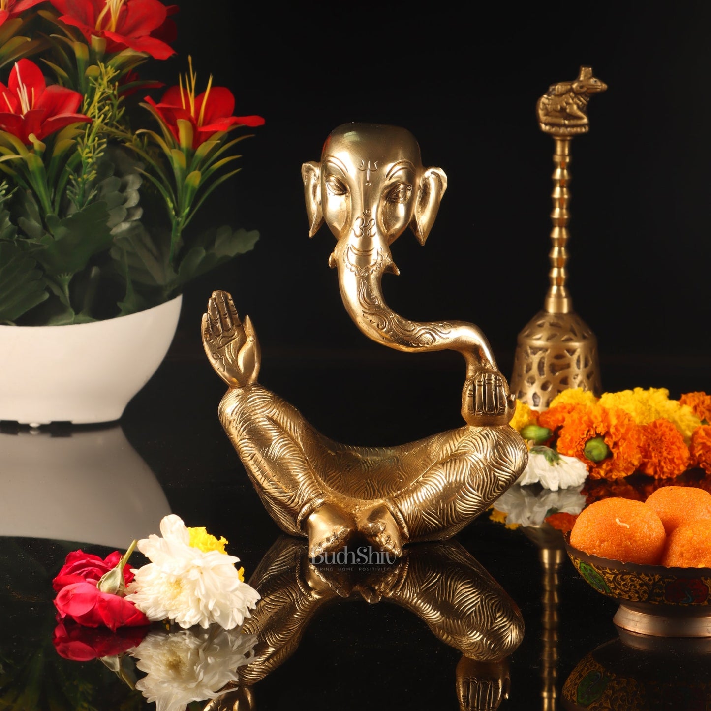 Ganesha modern Abstract Brass Antique Gold Finish| Medium 8.5 "