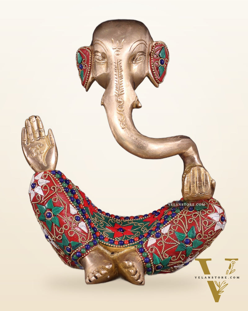 Ganesha modern Idol Abstract Brass with floral stonework 8.5 inch