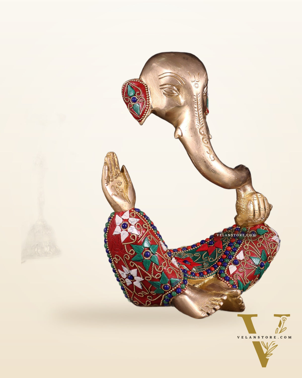 Ganesha modern Idol Abstract Brass with floral stonework 8.5 inch