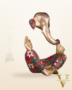 Ganesha modern Idol Abstract Brass with floral stonework 8.5 inch