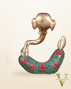 Ganesha modern Idol Abstract Brass with floral stonework 8.5 inch