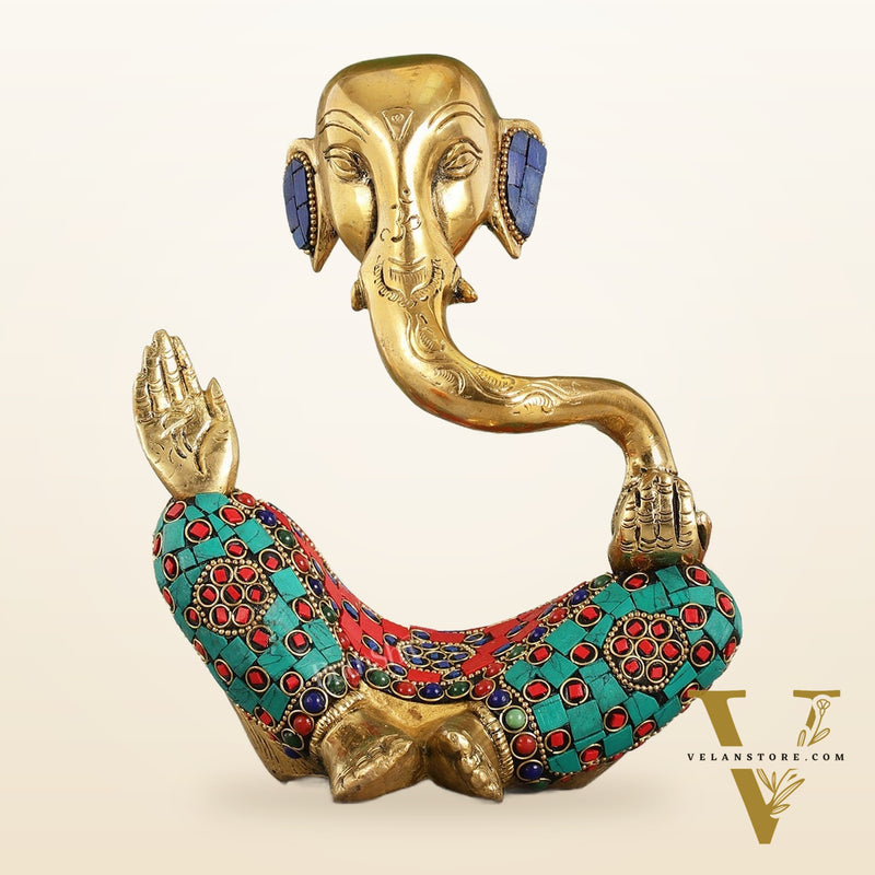 Ganesha modern Idol Abstract Brass with stonework 8.5 inch