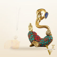 Ganesha modern Idol Abstract Brass with stonework 8.5 inch