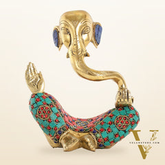 Ganesha modern Idol Abstract Brass with stonework 8.5 inch