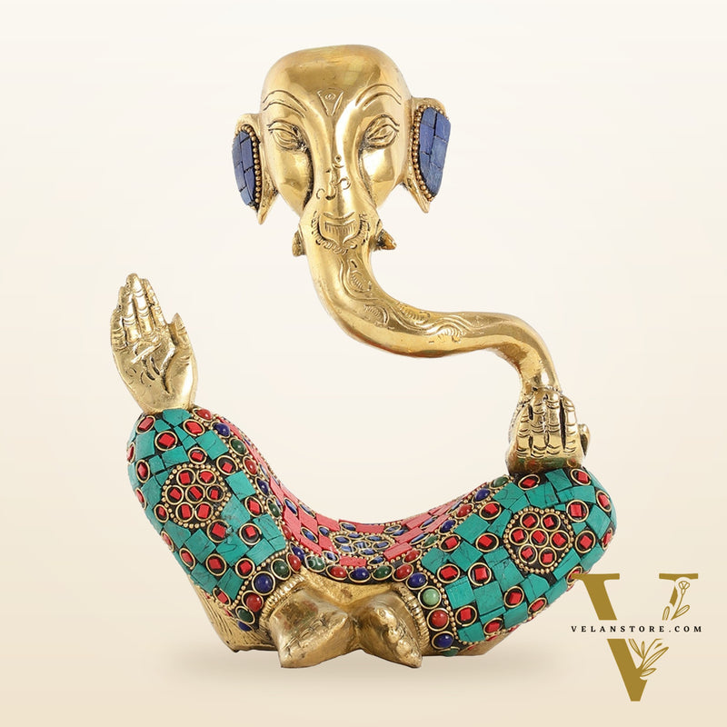 Ganesha modern Idol Abstract Brass with stonework 8.5 inch