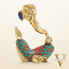 Ganesha modern Idol Abstract Brass with stonework 8.5 inch