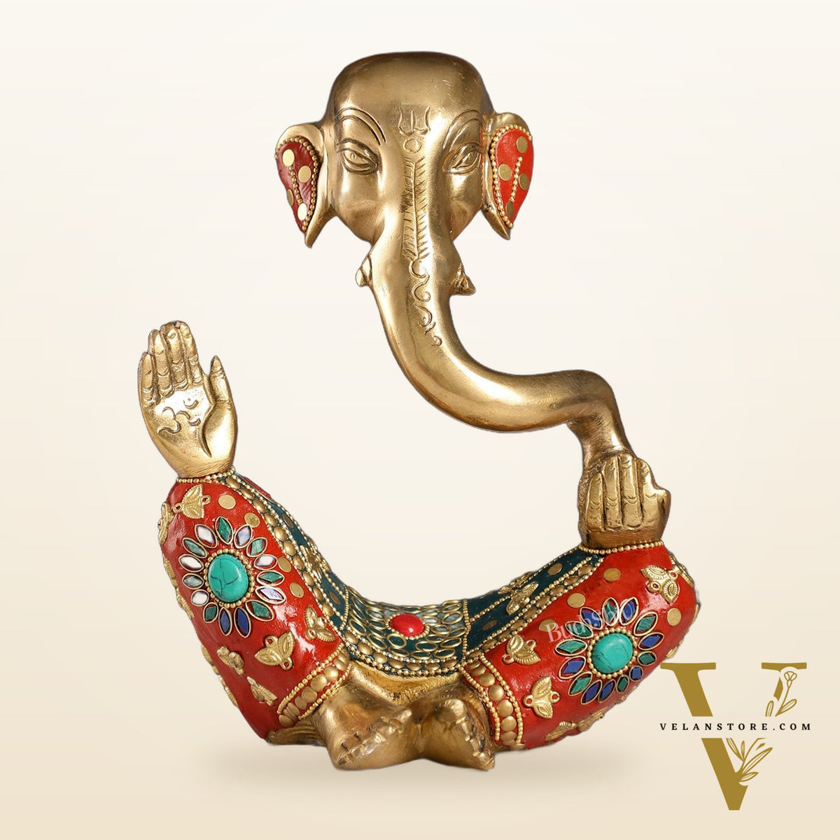 Ganesha modern Idol Abstract Brass with stonework 8.5 inch