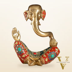 Ganesha modern Idol Abstract Brass with stonework 8.5 inch