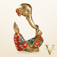 Ganesha modern Idol Abstract Brass with stonework 8.5 inch