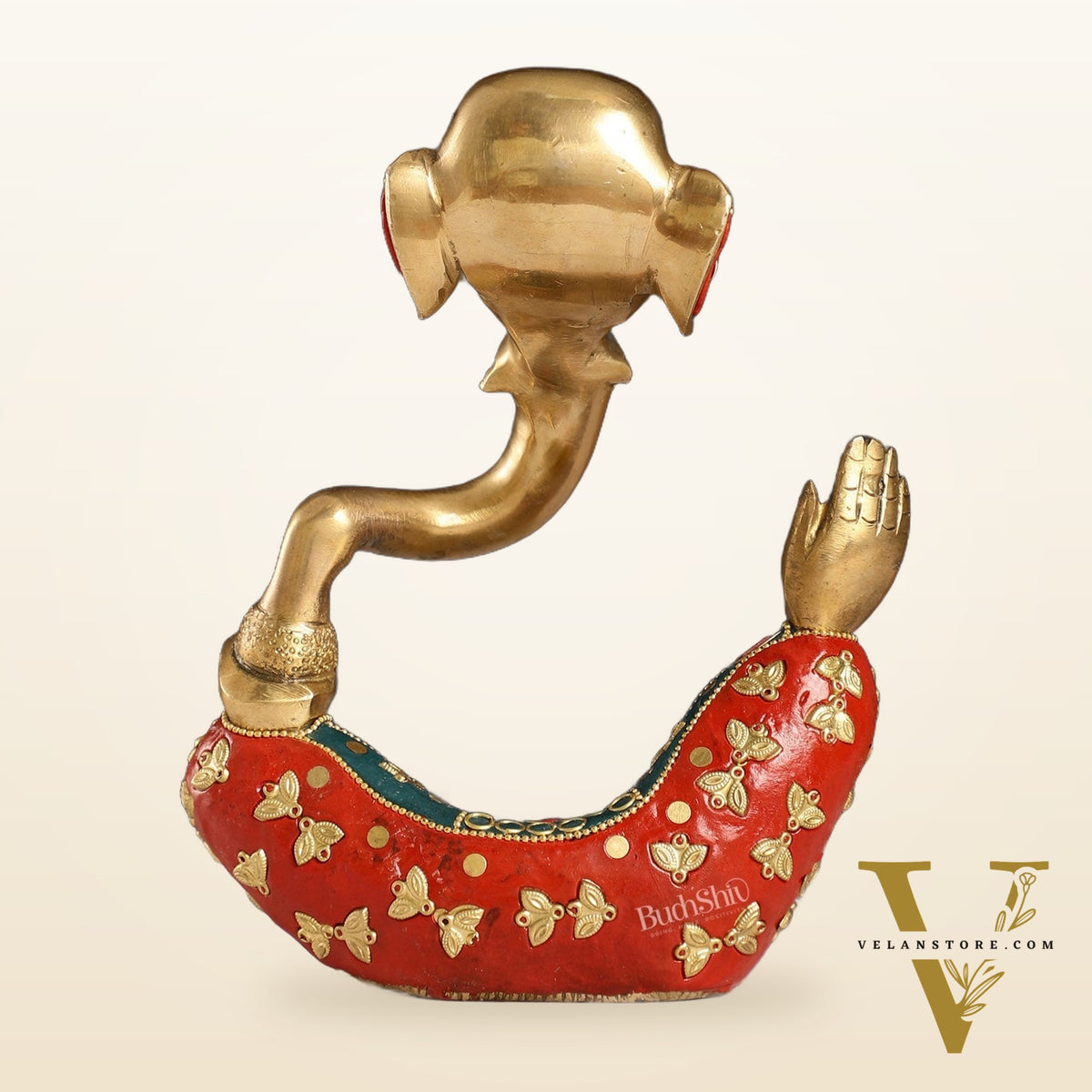 Ganesha modern Idol Abstract Brass with stonework 8.5 inch