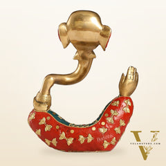 Ganesha modern Idol Abstract Brass with stonework 8.5 inch