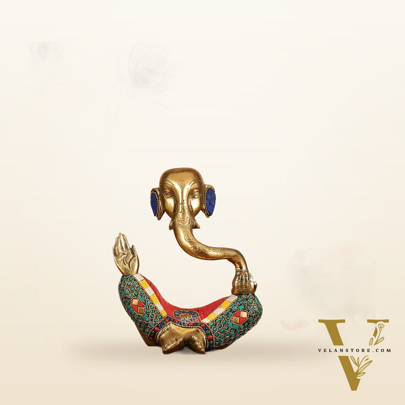 Ganesha modern Idol Abstract Brass with stonework 8.5 inch