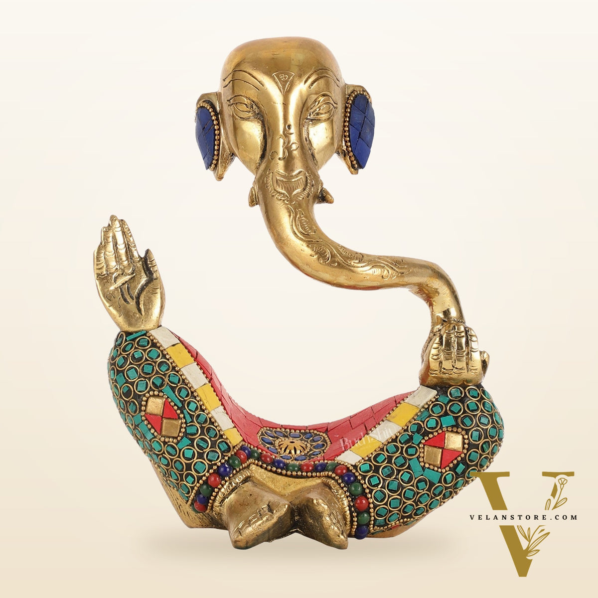 Ganesha modern Idol Abstract Brass with stonework 8.5 inch