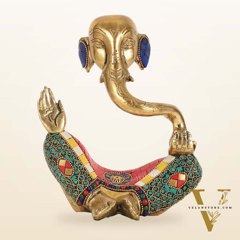 Ganesha modern Idol Abstract Brass with stonework 8.5 inch