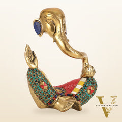 Ganesha modern Idol Abstract Brass with stonework 8.5 inch