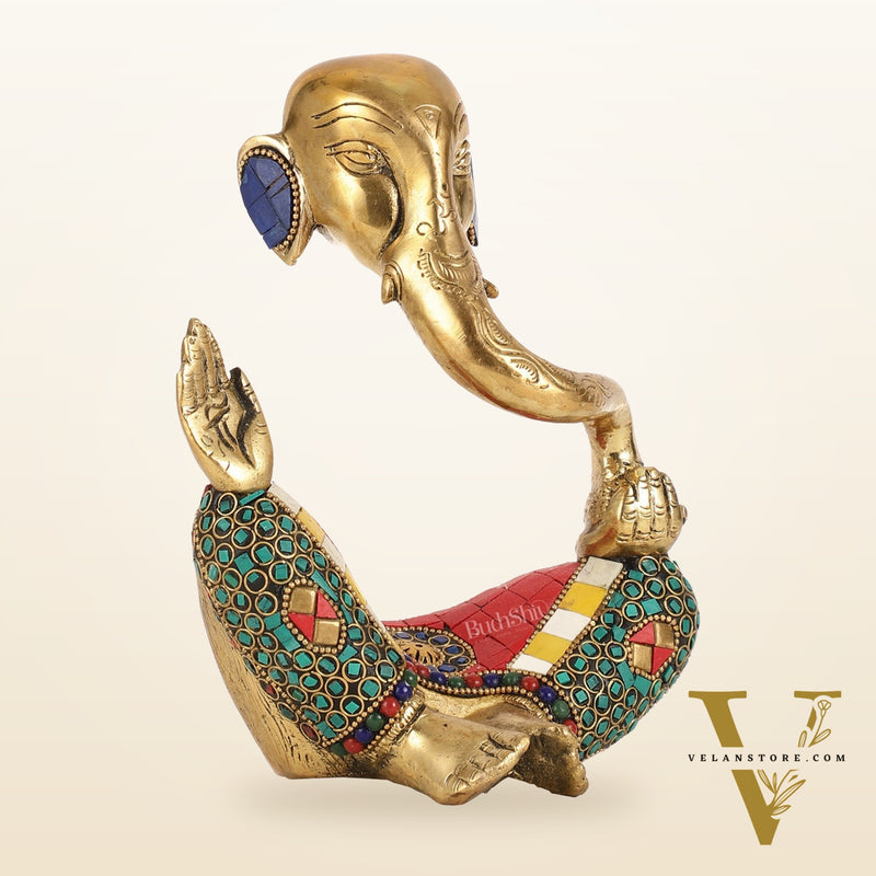 Ganesha modern Idol Abstract Brass with stonework 8.5 inch