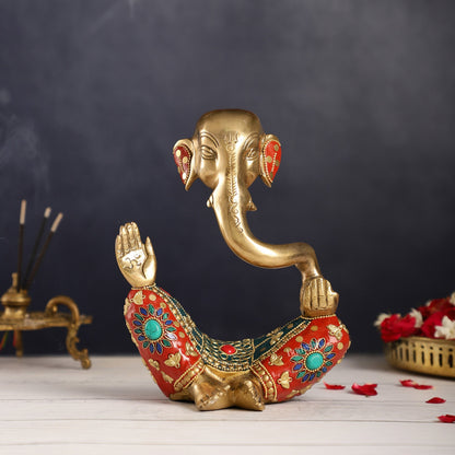 Ganesha modern Idol Abstract Brass with stonework 8.5 inch