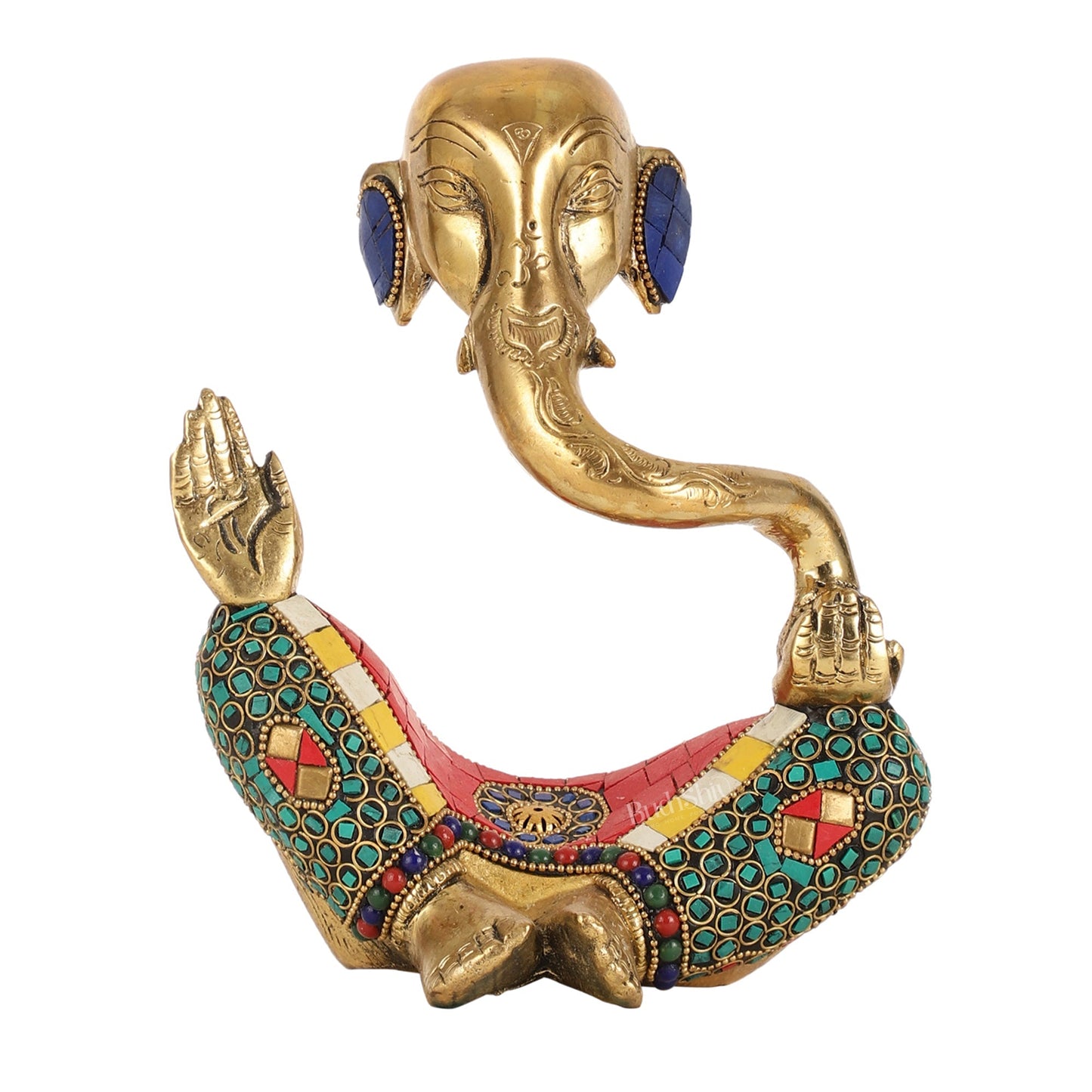 Ganesha modern Idol Abstract Brass with stonework 8.5 inch