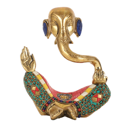 Ganesha modern Idol Abstract Brass with stonework 8.5 inch