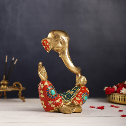 Ganesha modern Idol Abstract Brass with stonework 8.5 inch
